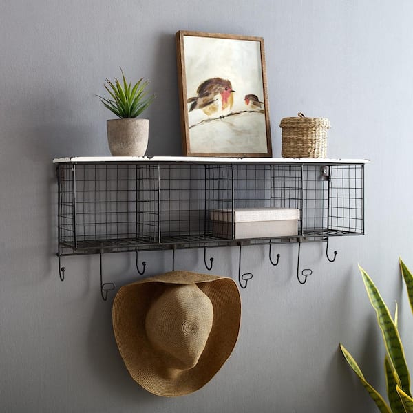 White Multi Cubby Coat and Hat Rack with 4-Cubbies and Shelf