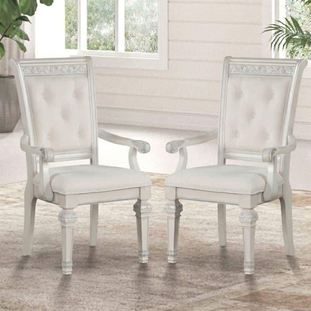 Tessie Ivory Chenillle Arm Chair (Set of 2) with Tufted Back price history on PriceWatchPro