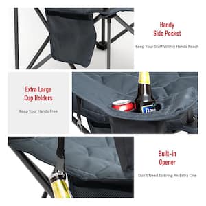 Gray Metal Patio Folding Beach Chair Lawn Chair Outdoor Camping Chair with Cup Holder and Built-In Opener