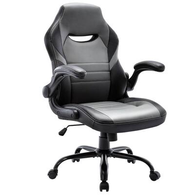 Black Ergonomic Design Racing Style Computer Gaming Chair with 360°Swivel Flip-up Arms and Lumbar Support