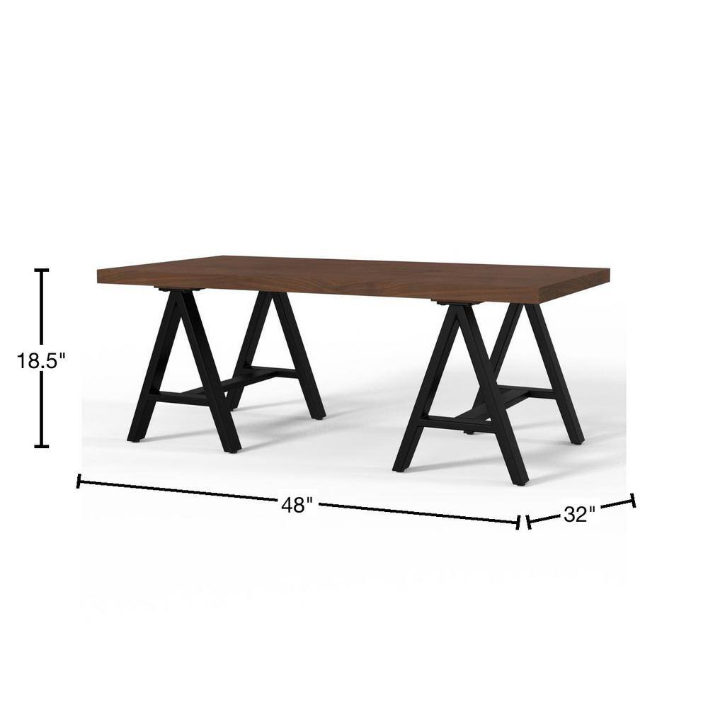 Sawhorse Industrial Solid Walnut Wood Coffee Table with Storage