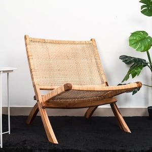 Decorative Natural Foldable Rattan and Teak Wood Chair for Indoor and Outdoor