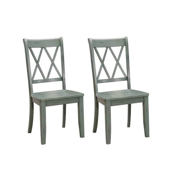 EVERGLADE HOME Festus Teal Wood Dining Chair (Set of 2)