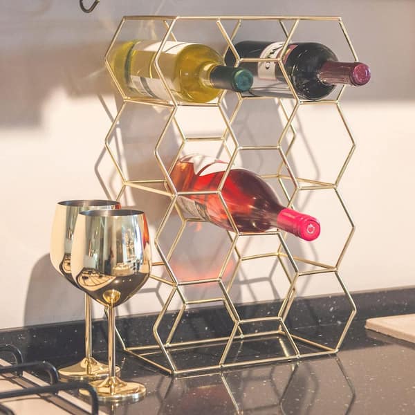 Adrinfly 3-Tier 14-Bottle Gold Wine Rack