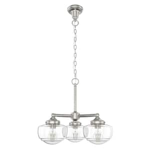 Saddle Creek 3-Light Brushed Nickel Schoolhouse Chandelier with Clear Seeded Glass Shades