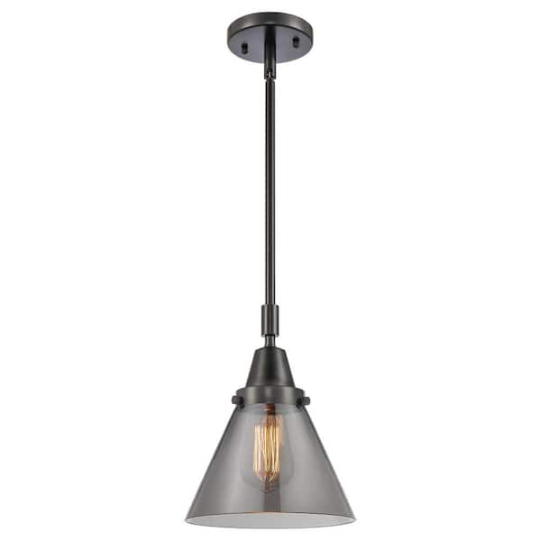 Cone 100-Watt 1-Light Matte Black Standard Mini Pendant Light Smoked Glass Shade