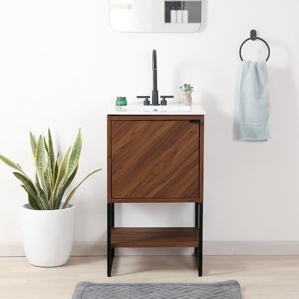 Juhl 20 in. W x 18 in. D x 33 in. H Chevron-Front Modern Minimalist 2-Shelf Bath Vanity Cabinet without Top in Walnut