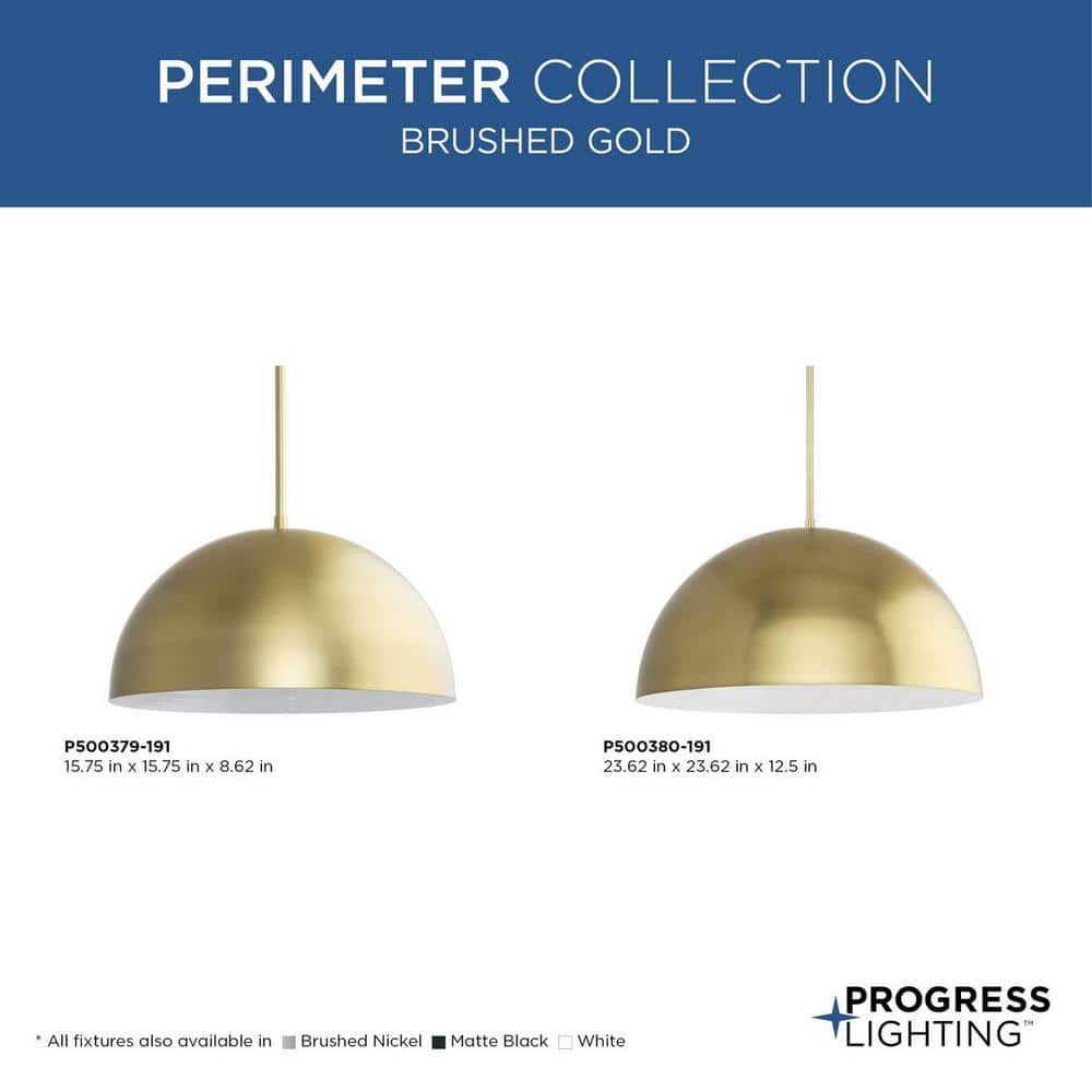 Elegant Brushed Gold 23.62" Modern Bowl Pendant with White Interior