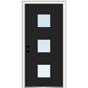 30 in. x 80 in. Aveline Right-Hand Inswing 3-Lite Clear Low-E Glass Painted Steel Prehung Front Door on 4-9/16 in. Frame