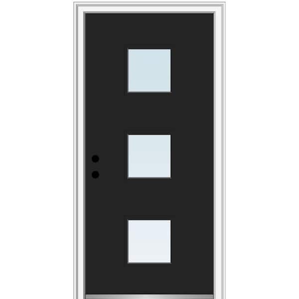 MMI Door 32 in. x 80 in. Aveline Right-Hand Inswing 3-Lite Clear Low-E Glass Painted Steel Prehung Front Door on 4-9/16 in. Frame