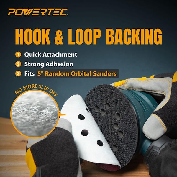 POWERTEC 5 in. 8 Hole Hook and Loop Sanding Discs, 60/80/100/120 POWERTEC 5 in. 8 Hole Hook and Loop Sanding Discs, 60/80/100/120