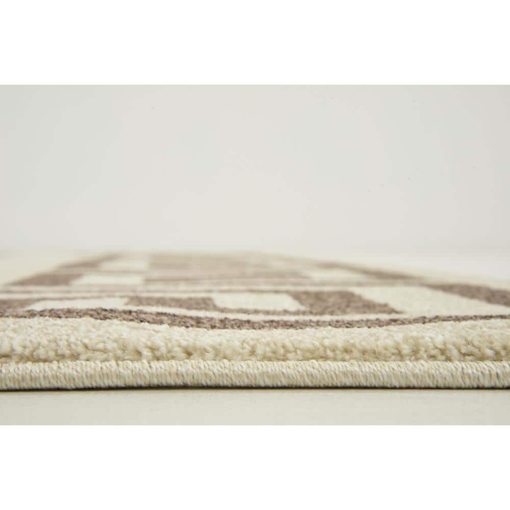 Beige and Brown Geometric Rectangular Synthetic Area Rug, 7x10 ft
