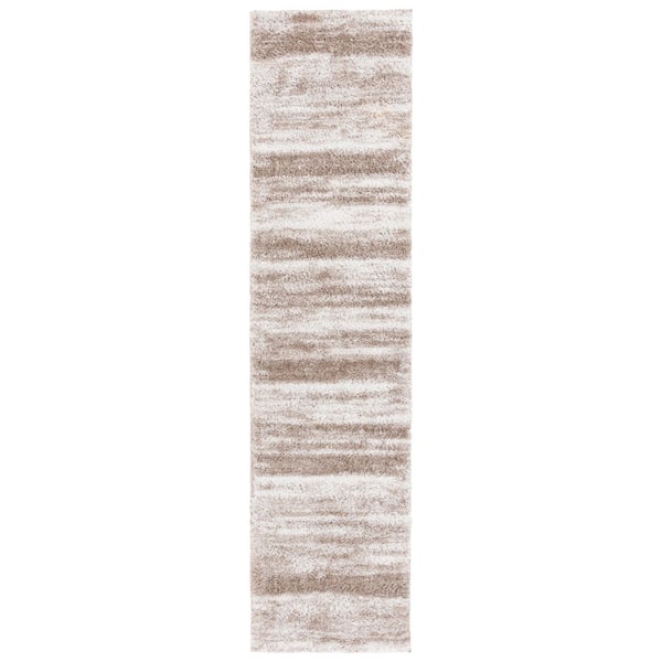 Penelope Shag 2 ft. x 8 ft. Taupe/Ivory Striped Distressed Runner Rug