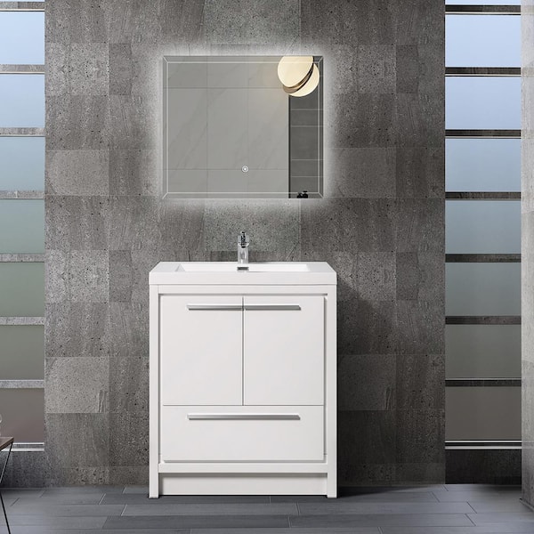 Staykiwi 24 in. W x 20 in. D x 35 in. H Single Sink Freestanding Bath Vanity in HG-White with White Solid Surface Top