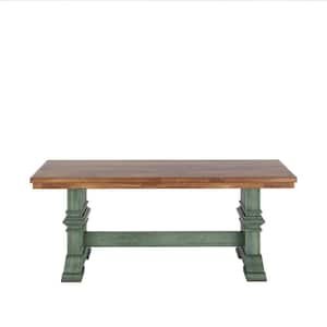 Antique Sage Two-Tone Trestle Leg Wood Dining Bench 47.24 in. W x 14.17 in. D x 18.5 in. H