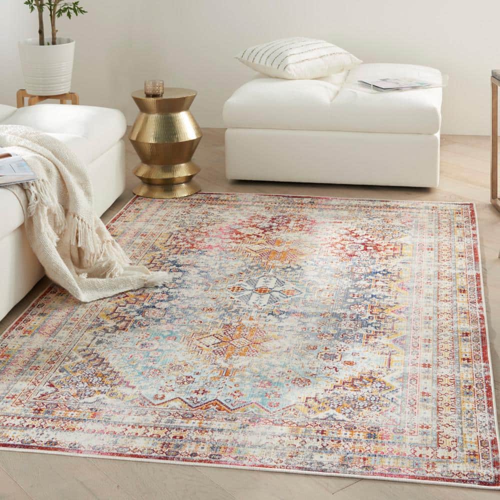 Multicolor Synthetic Rectangular 4' x 6' Traditional Area Rug