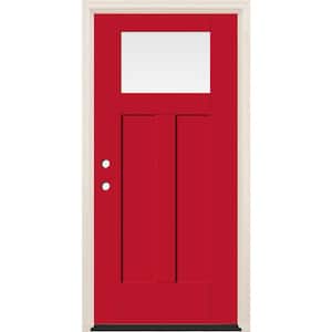 36 in. x 80 in. Right-Hand 1-Lite Ruby Red Painted Fiberglass Prehung Front Door with 4-9/16 in. Frame and Bronze Hinges