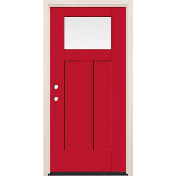 Builders Choice 36 in. x 80 in. Right-Hand 1-Lite Ruby Red Painted Fiberglass Prehung Front Door with 4-9/16 in. Frame and Bronze Hinges