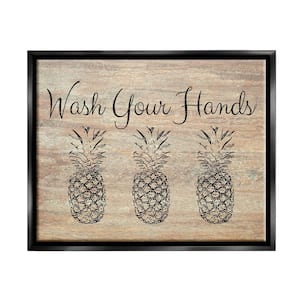 Wash Your Hands Pineapple by Linda Woods Floater Frame Food Wall Art Print 31 in. x 25 in.