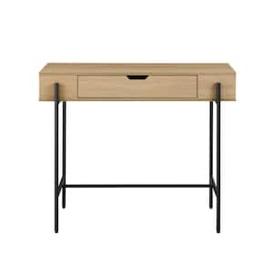 41 in. Coastal Oak/Black Rectangle Wood and Metal Modern Console Table with Storage