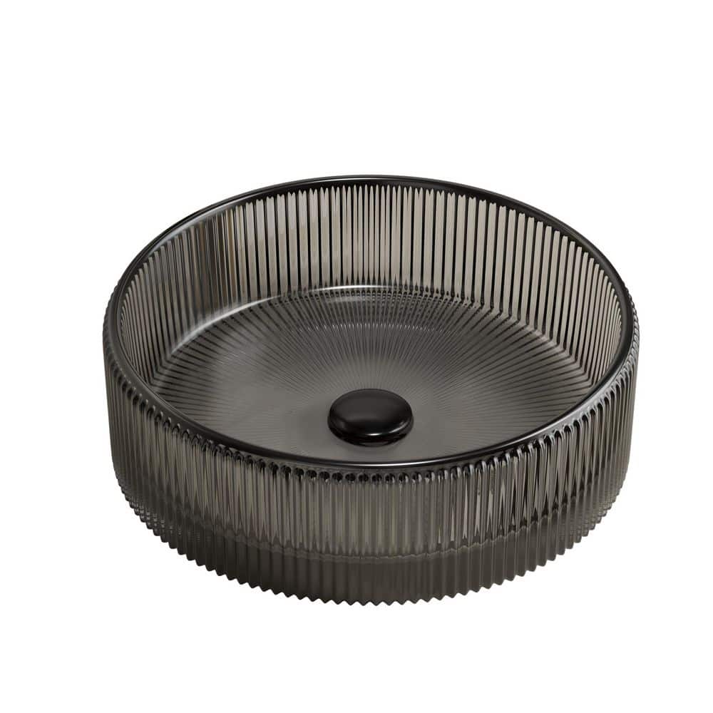 Artistic Style 14.17 in. Round Vessel Basin Sink in Transparent Black Crystal Glass with Stripes Design price history on PriceWatchPro