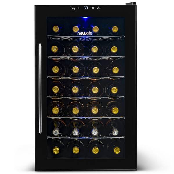 NewAir Single Zone 28-Bottle Freestanding Wine Cooler Fridge with Quiet Operation and Chrome Shelves Finishes - Black