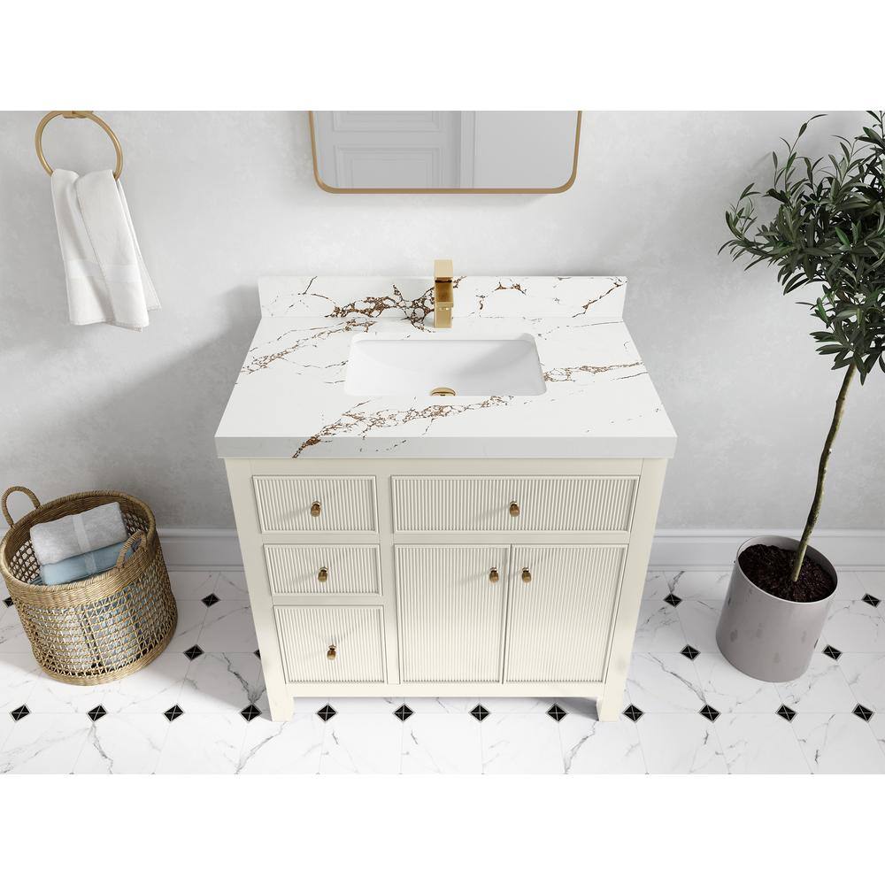 Sonoma 36" Alabaster Freestanding Bathroom Vanity with Quartz Top