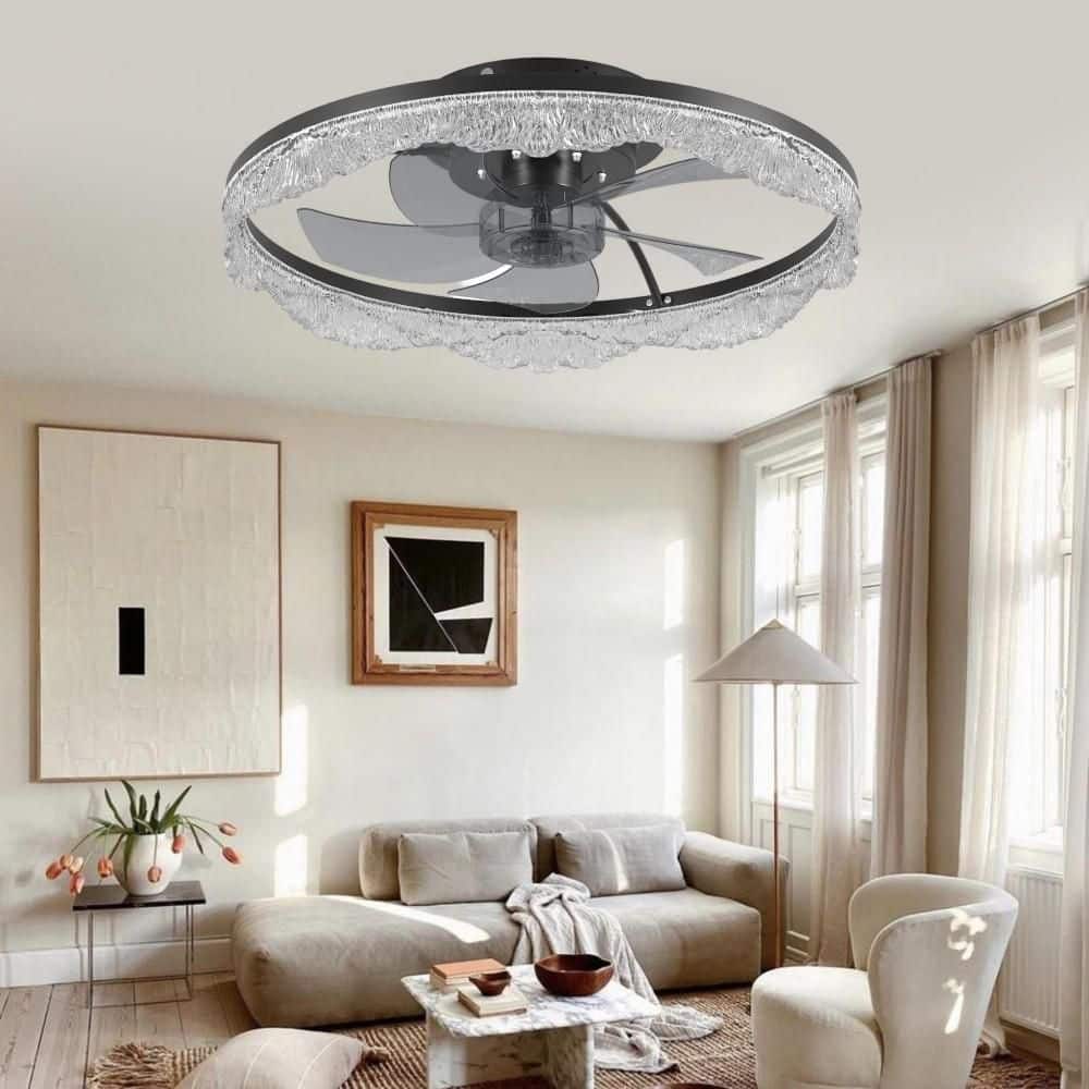 20 in. Smart Indoor Black Flush Mount Ceiling Fan with Bright White Integrated LED price history on PriceWatchPro