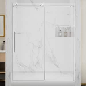 56 in. to 60 in. x 75 in. Semi-Frameless Sliding Shower Door in Brushed Nickel with Clear Glass