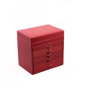Red "Ostrich" Leather Jewelry Chest