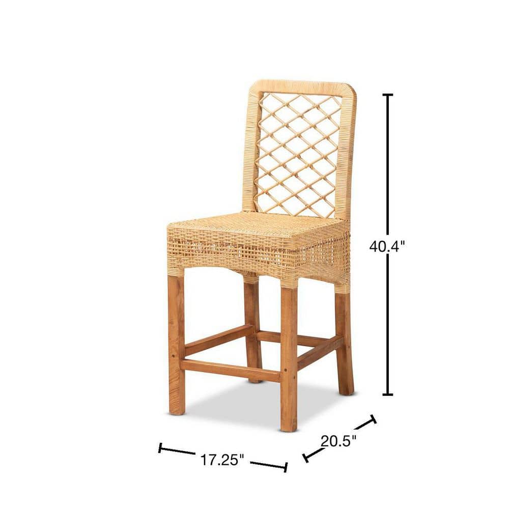 Moscow Natural Rattan and Mahogany Wood Counter Stool