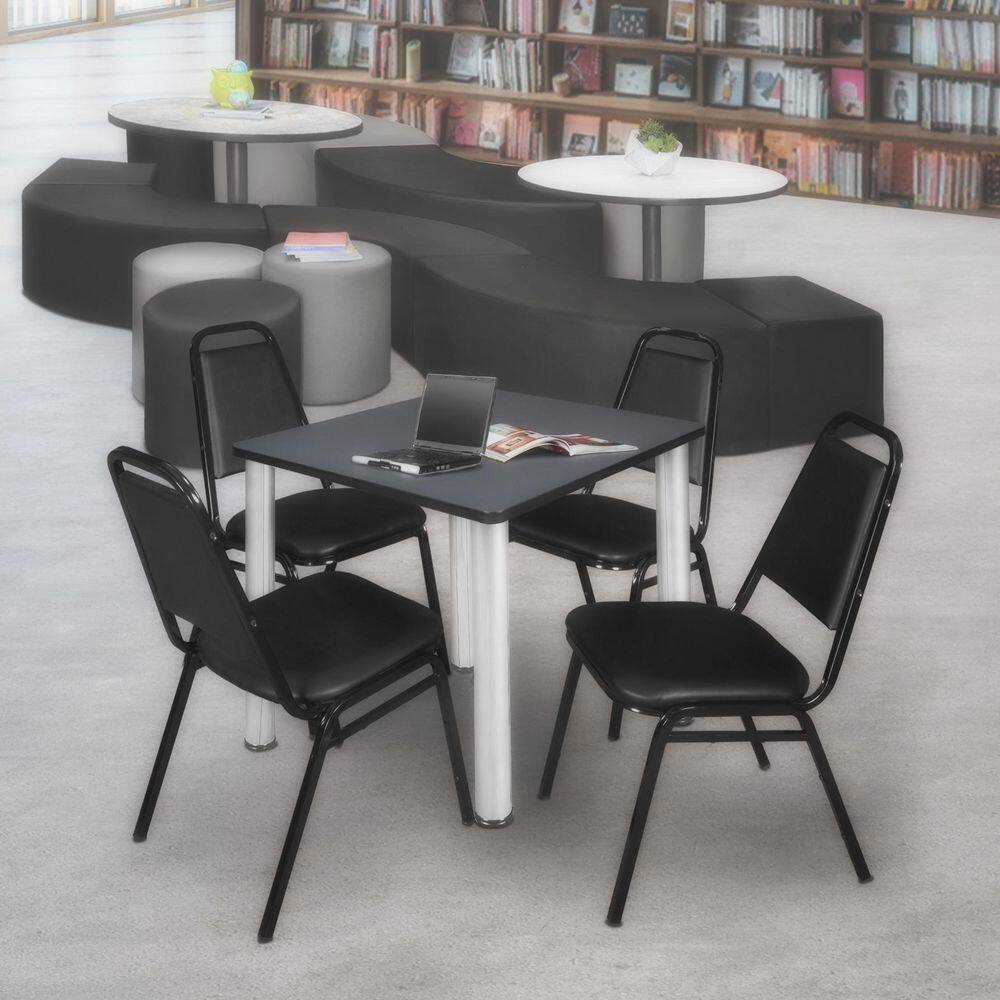 Kee 30 in Grey Top Square Breakroom Table Desk, Chrome Legs, 4 Restaurant Stack Chairs price history on PriceWatchPro