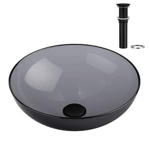 14 in. Bronze Glass Vessel Sink with Black Drain and Black Faucet