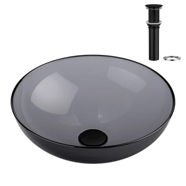 Logmey 14 in. Bronze Glass Vessel Sink with Black Drain and Black Faucet