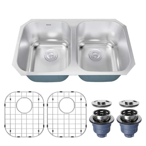 Profile 32-1/4 in. Undermount 50/50 Double Bowl 18-Gauge Stainless Steel Kitchen Sink