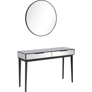 Renata Wall Mirror 49 in. Black Rectangle Mirrored Glass Console Table with Drawers