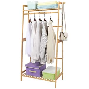 Brown Bamboo Garment Clothes Rack 25.7 in. W x 55 in. H