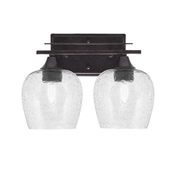 Unbranded Ontario 13.25 in. 2-Light Vanity Light Dark Granite Smoke Bubble Glass Shade