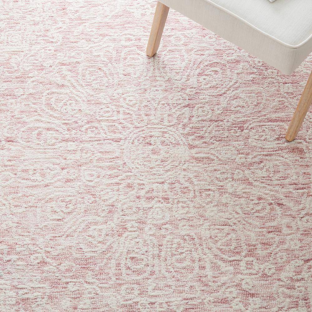 Ivory and Pink Floral Hand-Tufted Wool Square Rug