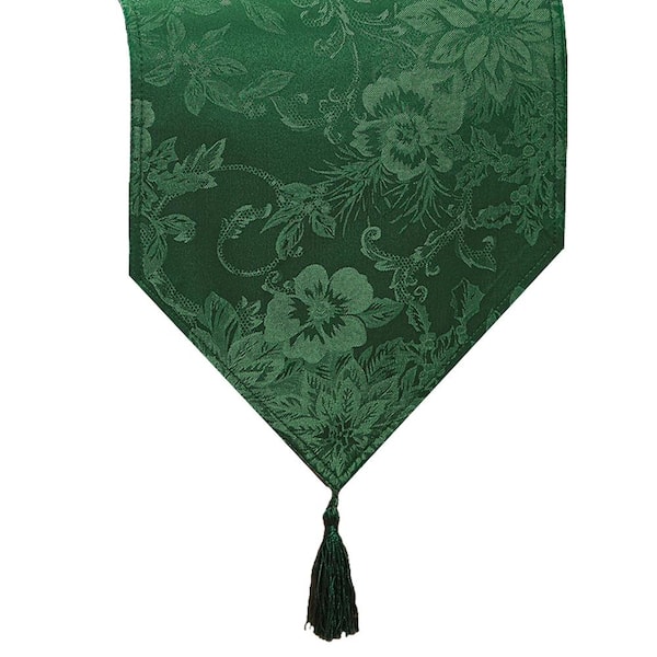 Threadmade Home Poinsettia Elegance Jacquard Holiday Table Runner, Green - 13"W x 70"L