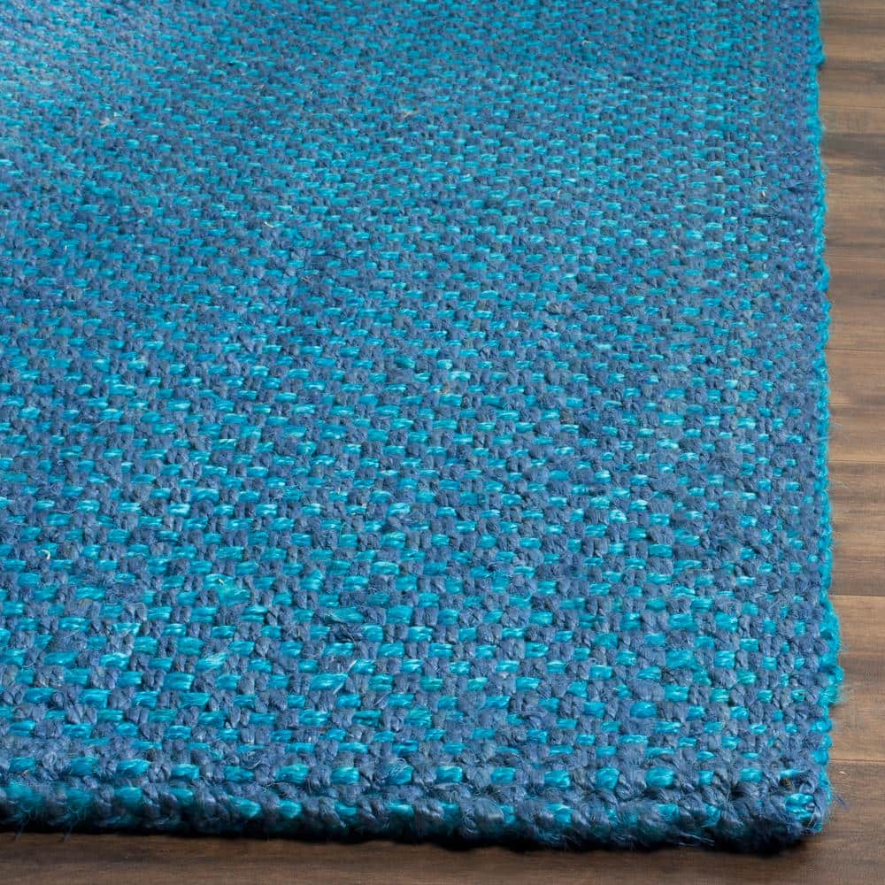 Hand-Knotted Blue Jute Rectangular Rug, 6' x 9'