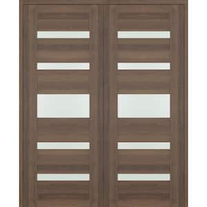 Vona 07-05 64 in. x 96 in. Both Active 5-Lite Frosted Glass Pecan Nutwood Wood Composite Double Prehung Interior Door