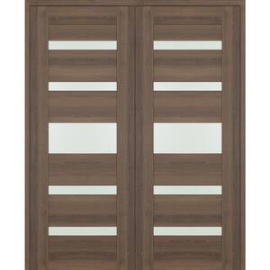 Vona 07-05 60 in. x 84 in. Both Active 5-Lite Frosted Glass Pecan Nutwood Wood Composite Double Prehung Interior Door