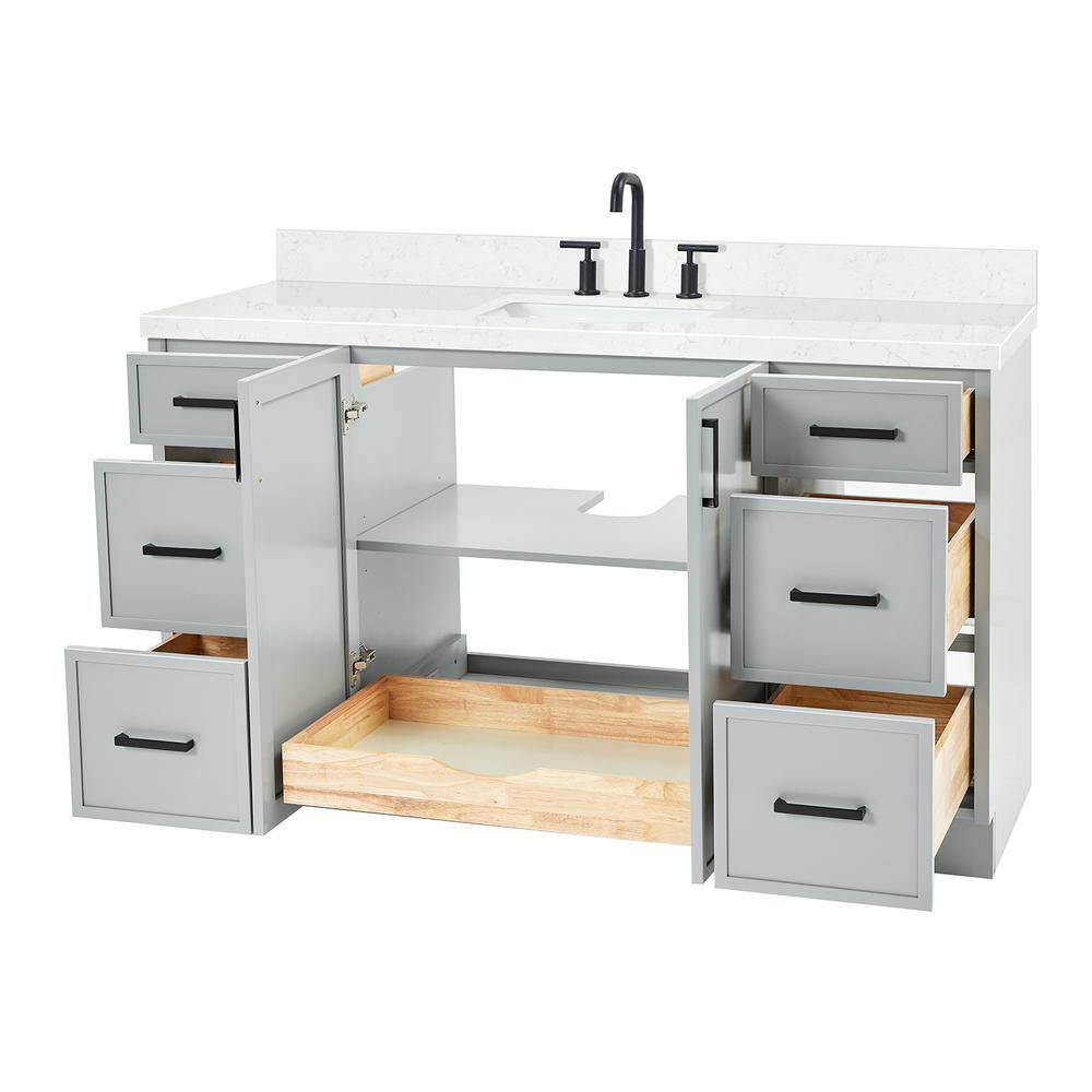 Gray Solid Wood Single Sink Bathroom Vanity with Carrara Quartz Top