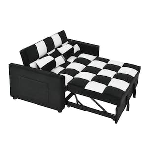 53 in. W Black Velvet Twin Size Reversible Sofa Bed