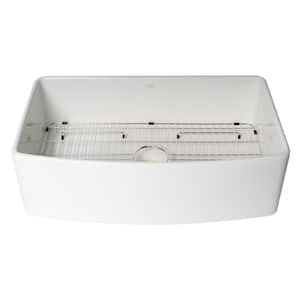 33 in. Farmhouse/Apron-Front Single Bowl White Fireclay Kitchen Sink Workstation with Bottom Grid Included