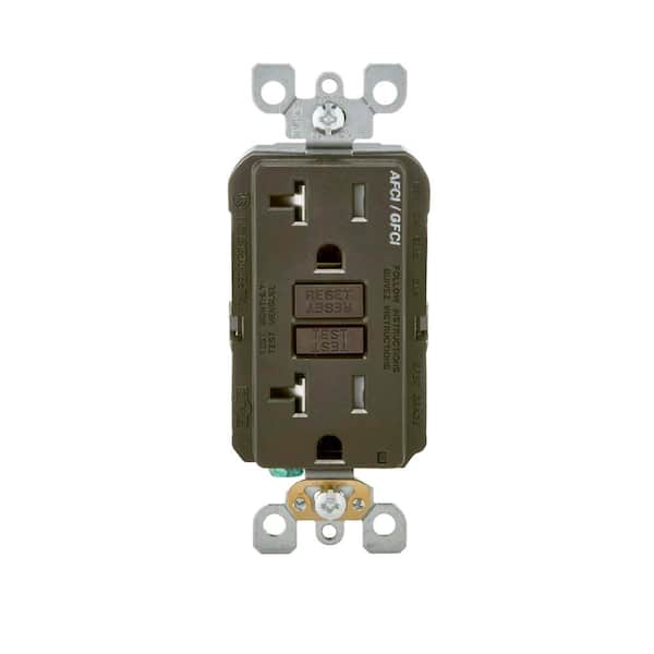 20 Amp 125-Volt Duplex Self-Test SmartlockPro Tamper Resistant AFCI/GFCI Dual Function Outlet, Brown AGTR2