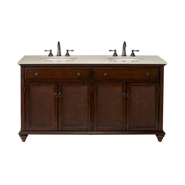 Home Decorators Collection Ansley 60 in. W Double Bath Vanity in Walnut with Stone Vanity Top in Cream