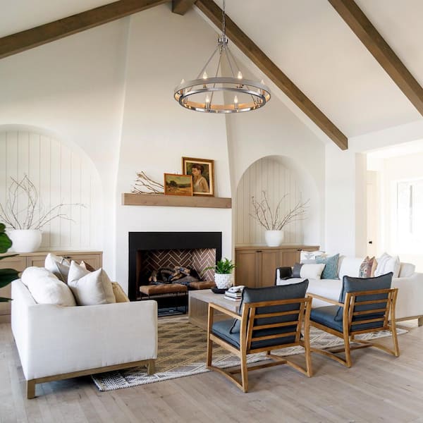 LLHZSY 29.13 in. 8-light Farmhouse Satin Nickel Dimmable Wagon