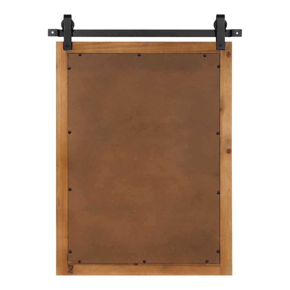Rustic Brown Wood Framed Rectangular Wall Mirror with Metal Brackets